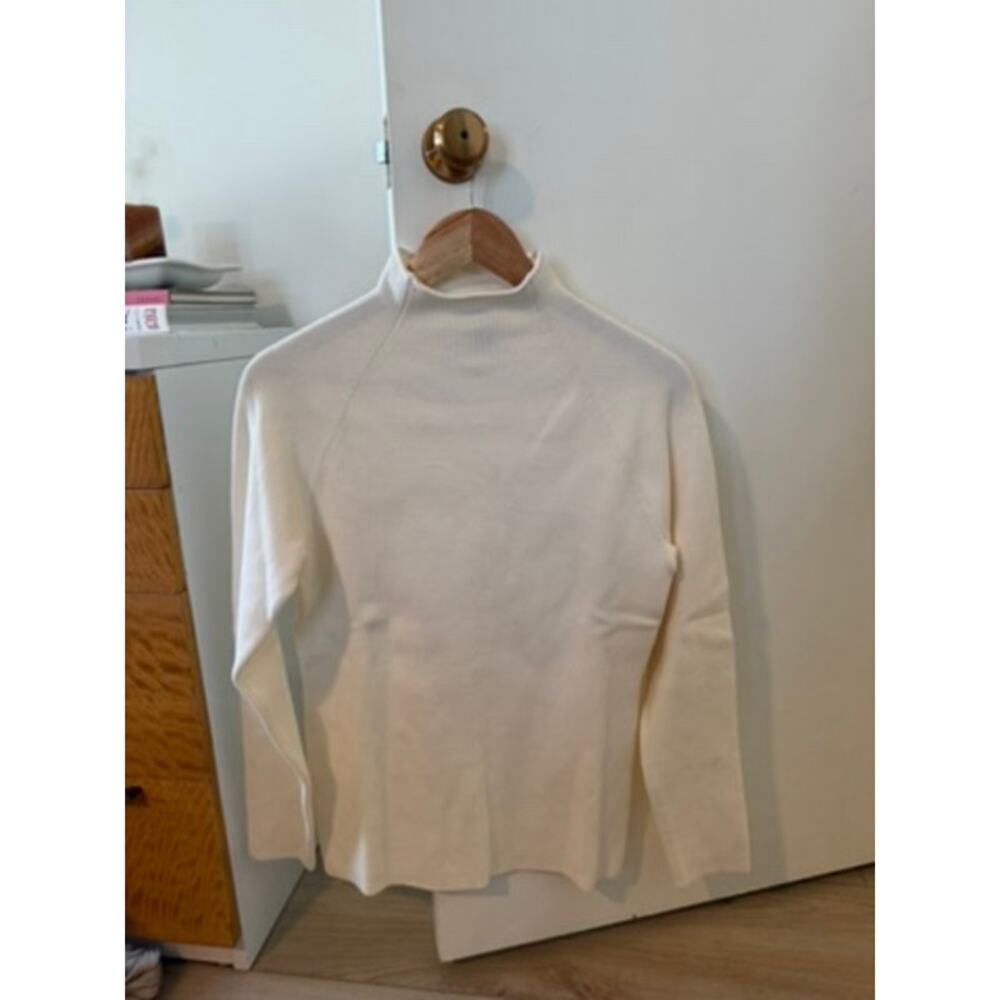 Orvis Ivory Ribbed Mock Neck Sweater Classic Minimalist‎ Layering Knit ✨